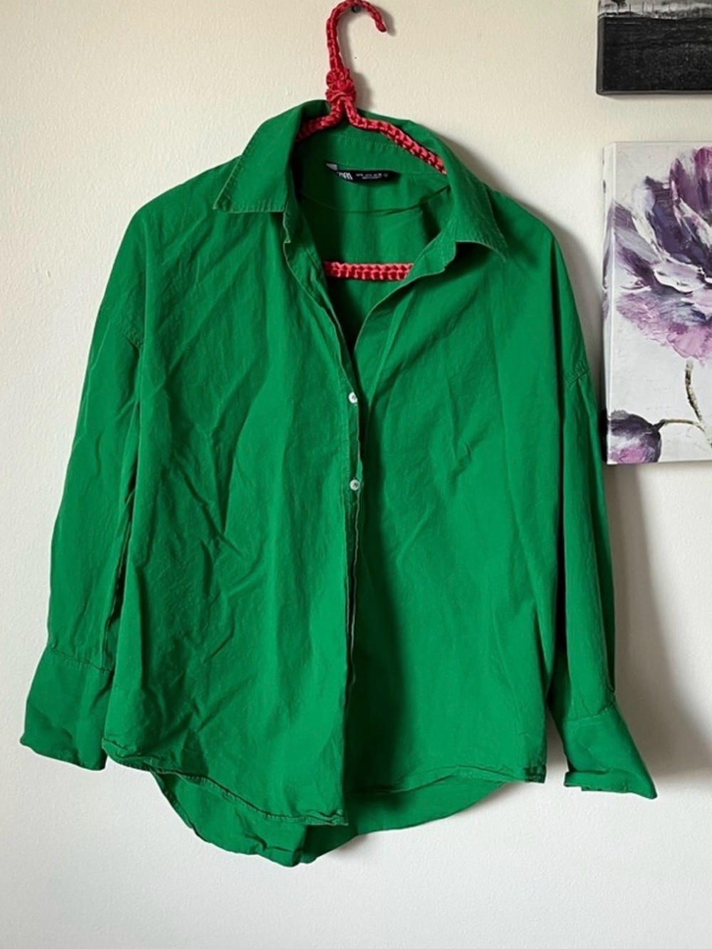 Zara Bright Green Button-Up Shirt- Oversized Small PTP 23 inch